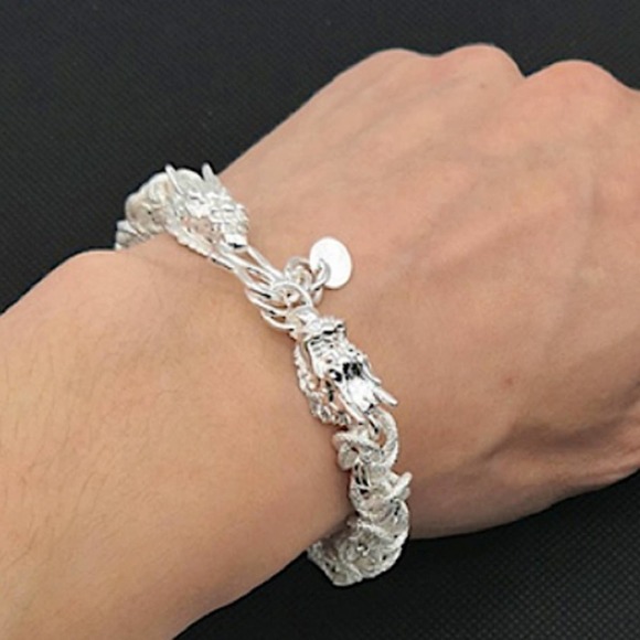 STERLING SILVER DRAGON BRACELET - Picture 5 of 12